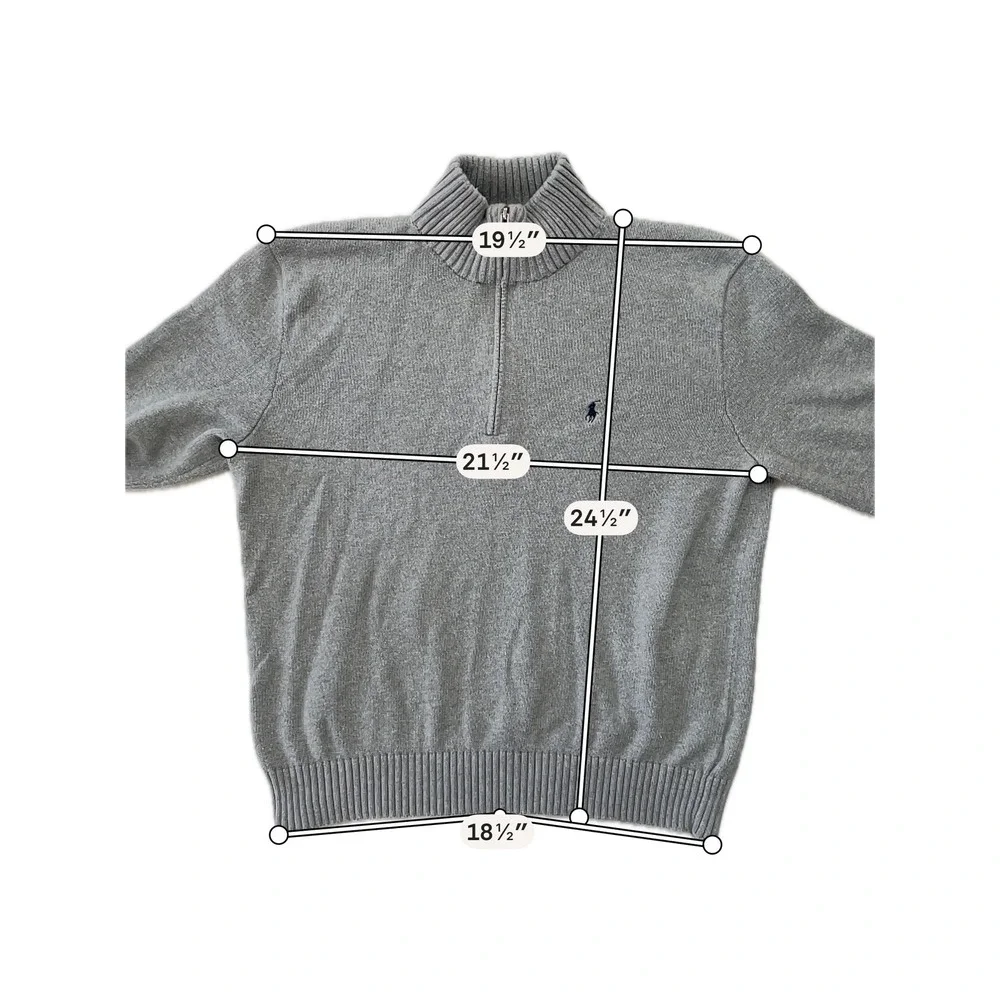 Polo Ralph Lauren Men XL Gray 100% Cotton Quarter Zip Sweater Leather Pull